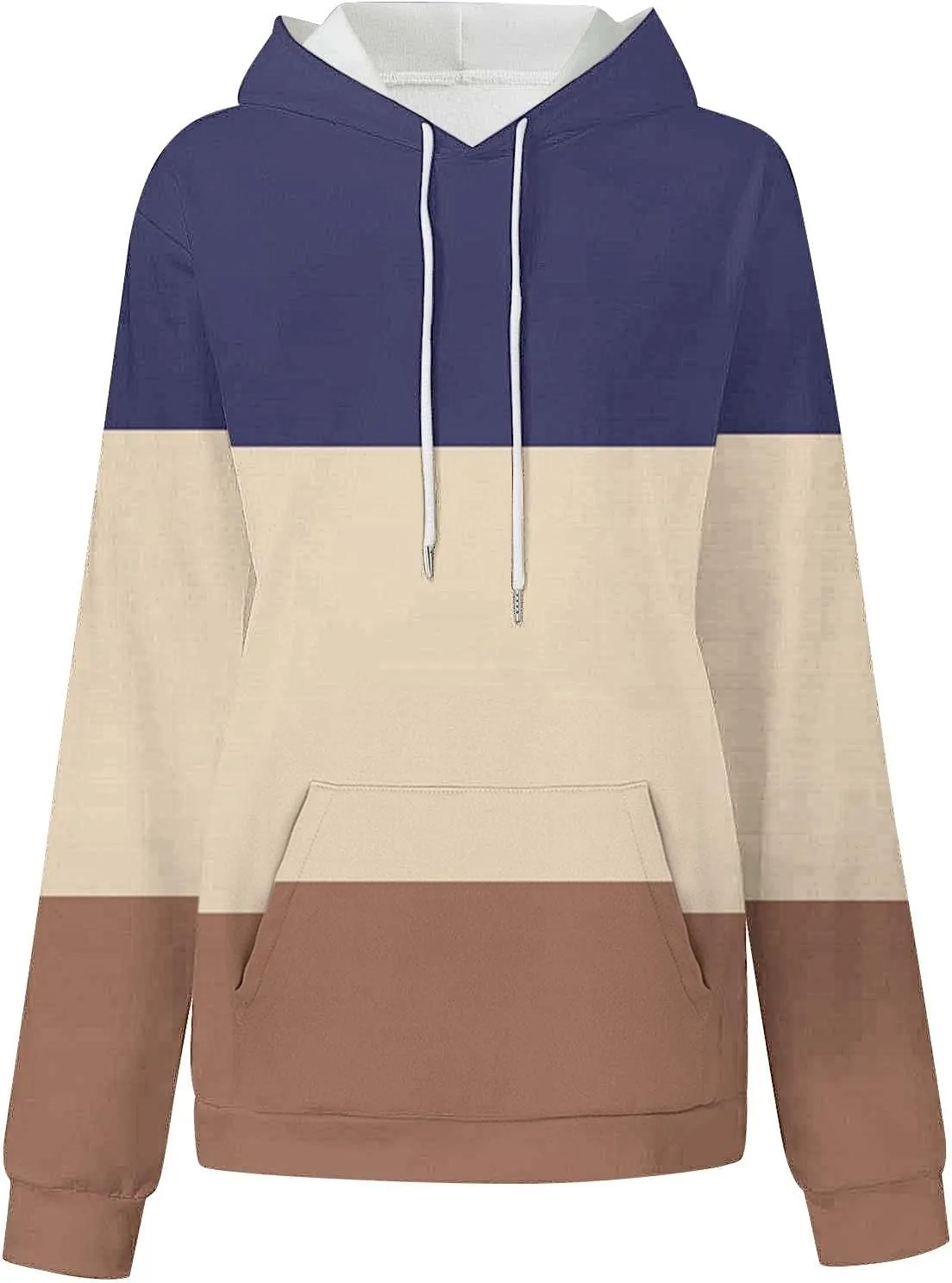 Womens Striped Hoodies Color Block Drawstring Hoodie Oversized Pullover Casual Fall Fashion Loose Fit Sweatshirt