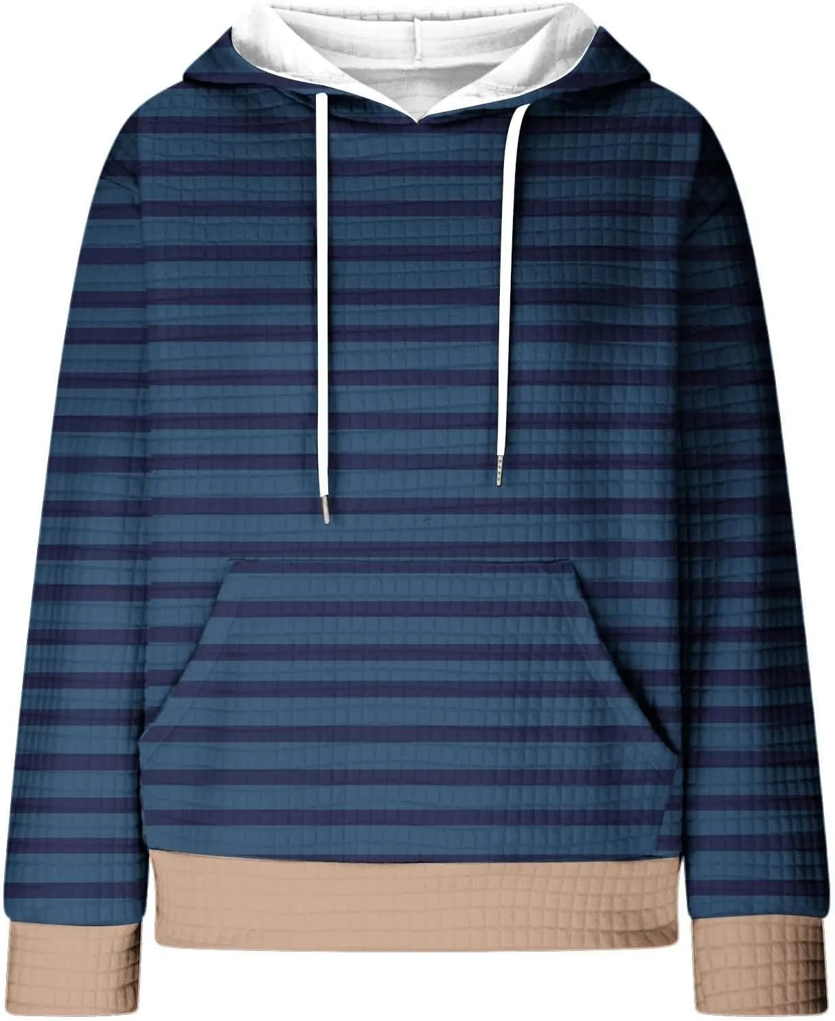 Womens Striped Hoodies Drawstring Fall Fashion Long Sleeve Sweatshirts Color Block Loose Pullover Tops with Pockets