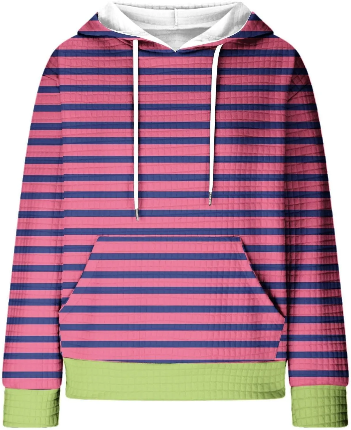 Womens Striped Hoodies Drawstring Fall Fashion Long Sleeve Sweatshirts Color Block Loose Pullover Tops with Pockets