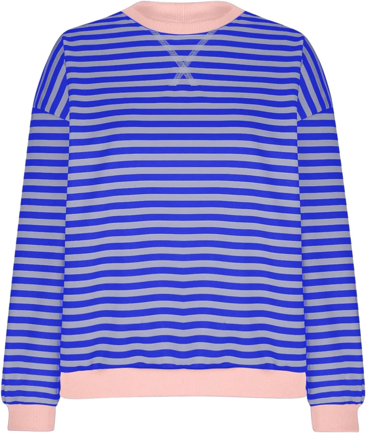 Women's Striped Oversized Sweatshirt 2024 Trendy Crew Neck Long Sleeve Casual Tshirts Loose Pullover Top Y2K Clothes