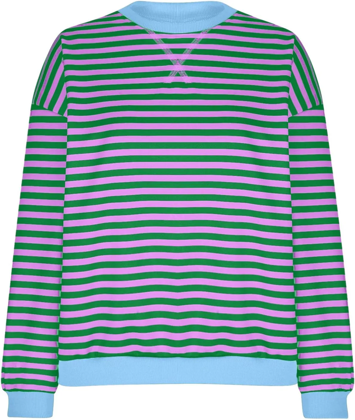 Women's Striped Oversized Sweatshirt 2024 Trendy Crew Neck Long Sleeve Casual Tshirts Loose Pullover Top Y2K Clothes