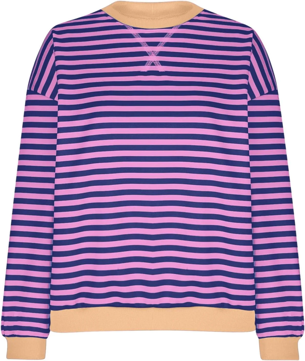 Women's Striped Oversized Sweatshirt 2024 Trendy Crew Neck Long Sleeve Casual Tshirts Loose Pullover Top Y2K Clothes
