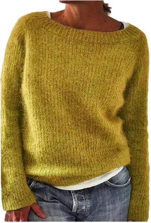Womens Sweater Chunky Knit Solid Color Round Neck Long Sleeve Casual Soft Loose Fit Jumper Tops