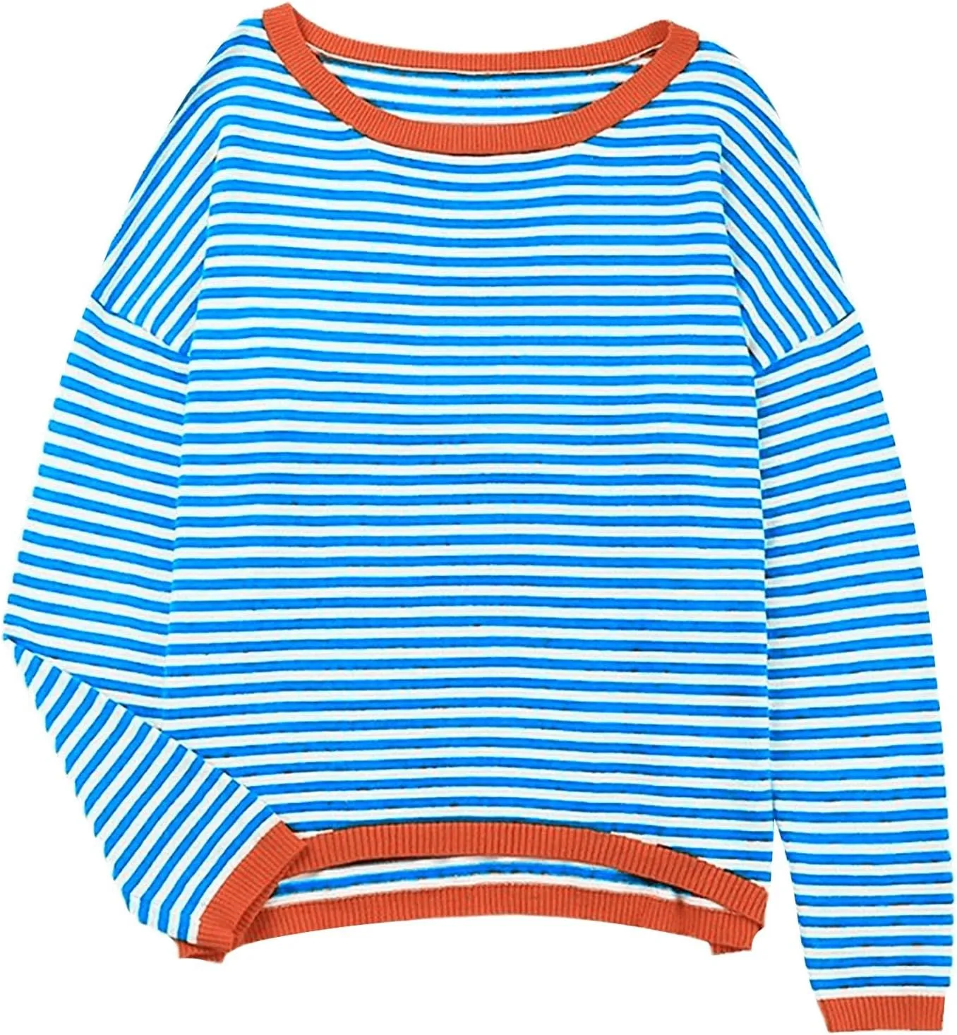 Womens Sweater Fashion Dressy Striped Crewneck Long Sleeve Knitted Pullover Tops Casual Loose Fit Streetwear Sweater