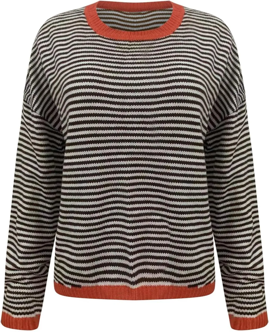 Womens Sweater Fashion Dressy Striped Crewneck Long Sleeve Knitted Pullover Tops Casual Loose Fit Streetwear Sweater