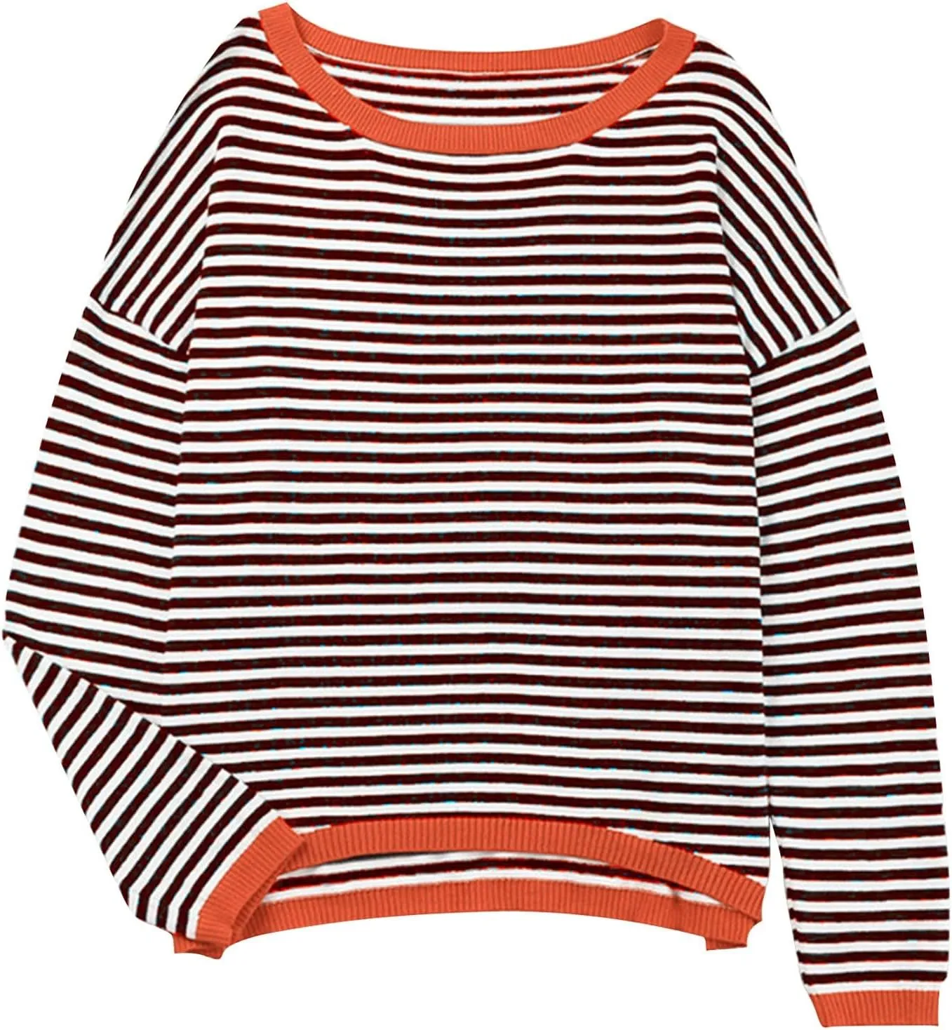 Womens Sweater Fashion Dressy Striped Crewneck Long Sleeve Knitted Pullover Tops Casual Loose Fit Streetwear Sweater