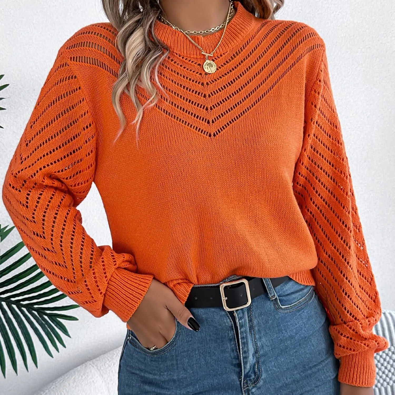 Womens Sweaters Cable Knit V Neck Solid Color Long Sleeve Casual Loose Fit Soft Jumper Tops