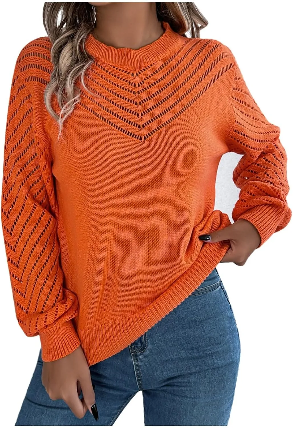 Womens Sweaters Cable Knit V Neck Solid Color Long Sleeve Casual Loose Fit Soft Jumper Tops