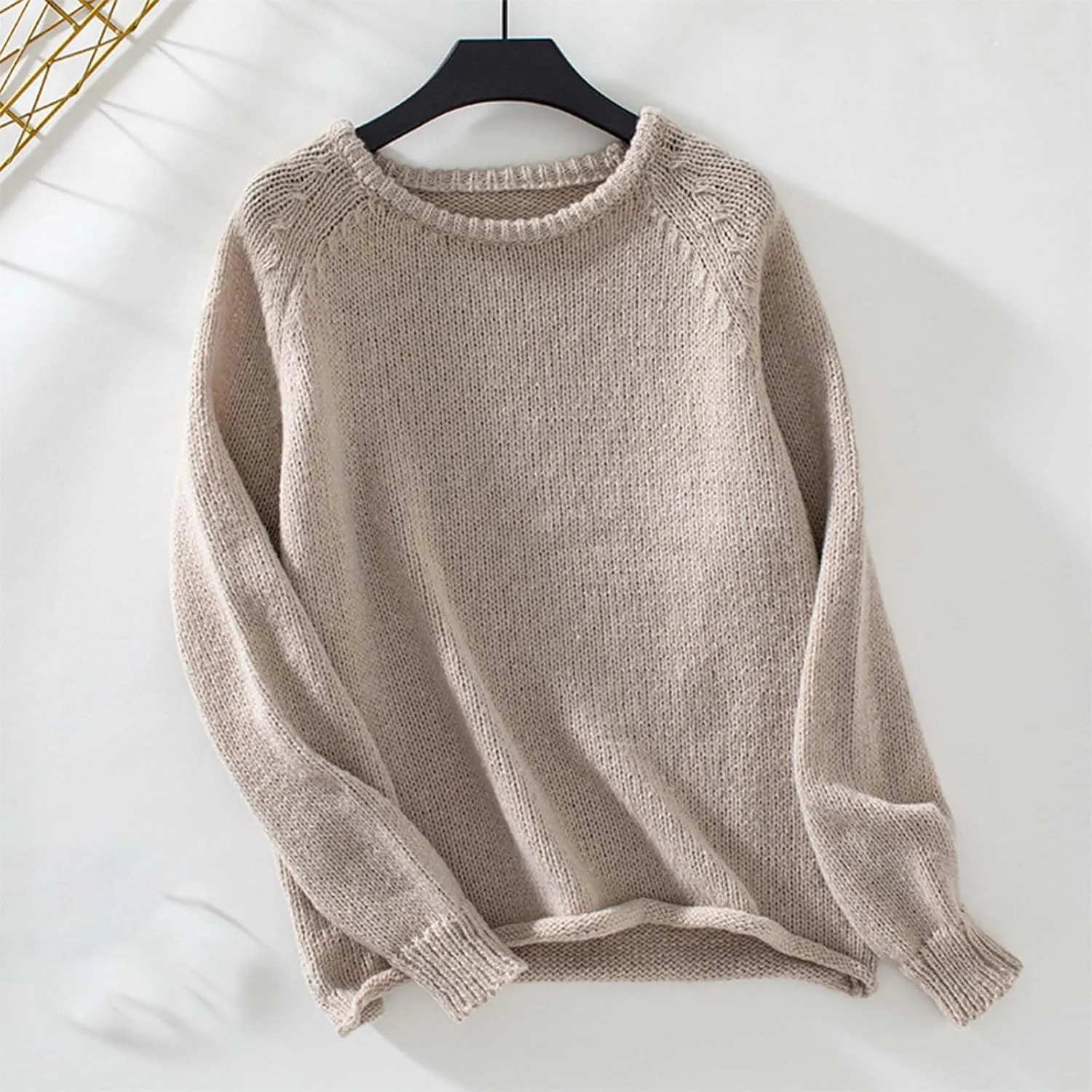 Women's Sweaters Dressy Casual Solid Color Rolled Sleeve Pullover Sweater Autumn Winter Loose Fit Casual