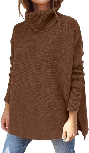 Womens Sweaters Turtleneck Batwing Sleeve Loose Oversized Sweaters Chunky Knitted Pullover Night Pullover College