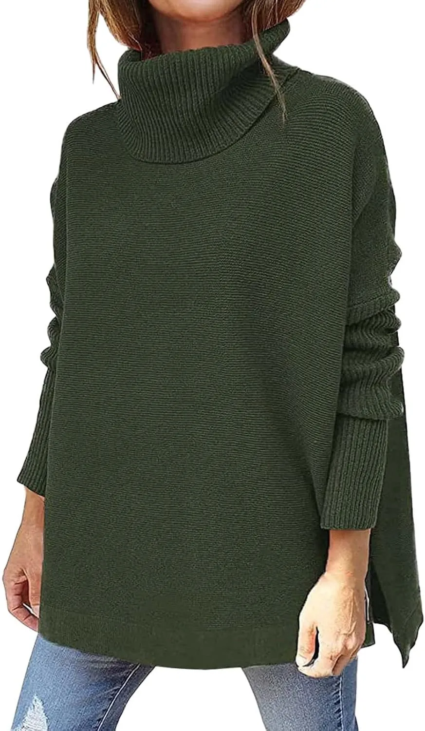 Womens Sweaters Turtleneck Batwing Sleeve Loose Oversized Sweaters Chunky Knitted Pullover Night Pullover College