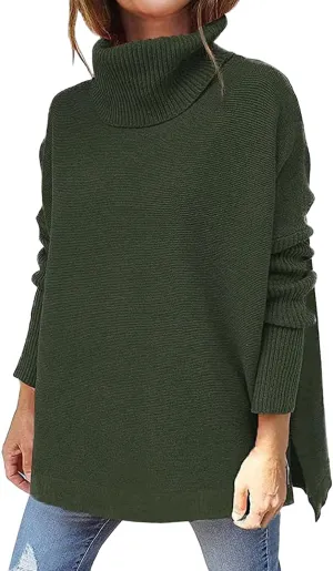 Womens Sweaters Turtleneck Batwing Sleeve Loose Oversized Sweaters Chunky Knitted Pullover Night Pullover College