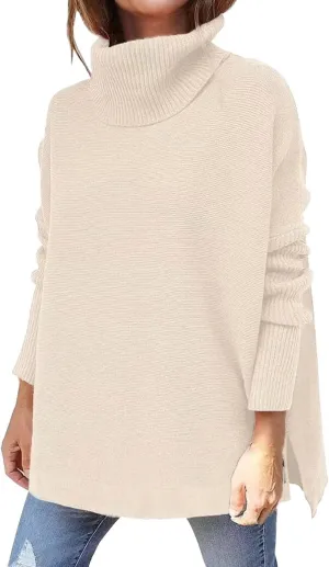 Womens Sweaters Turtleneck Batwing Sleeve Loose Oversized Sweaters Chunky Knitted Pullover Night Pullover College