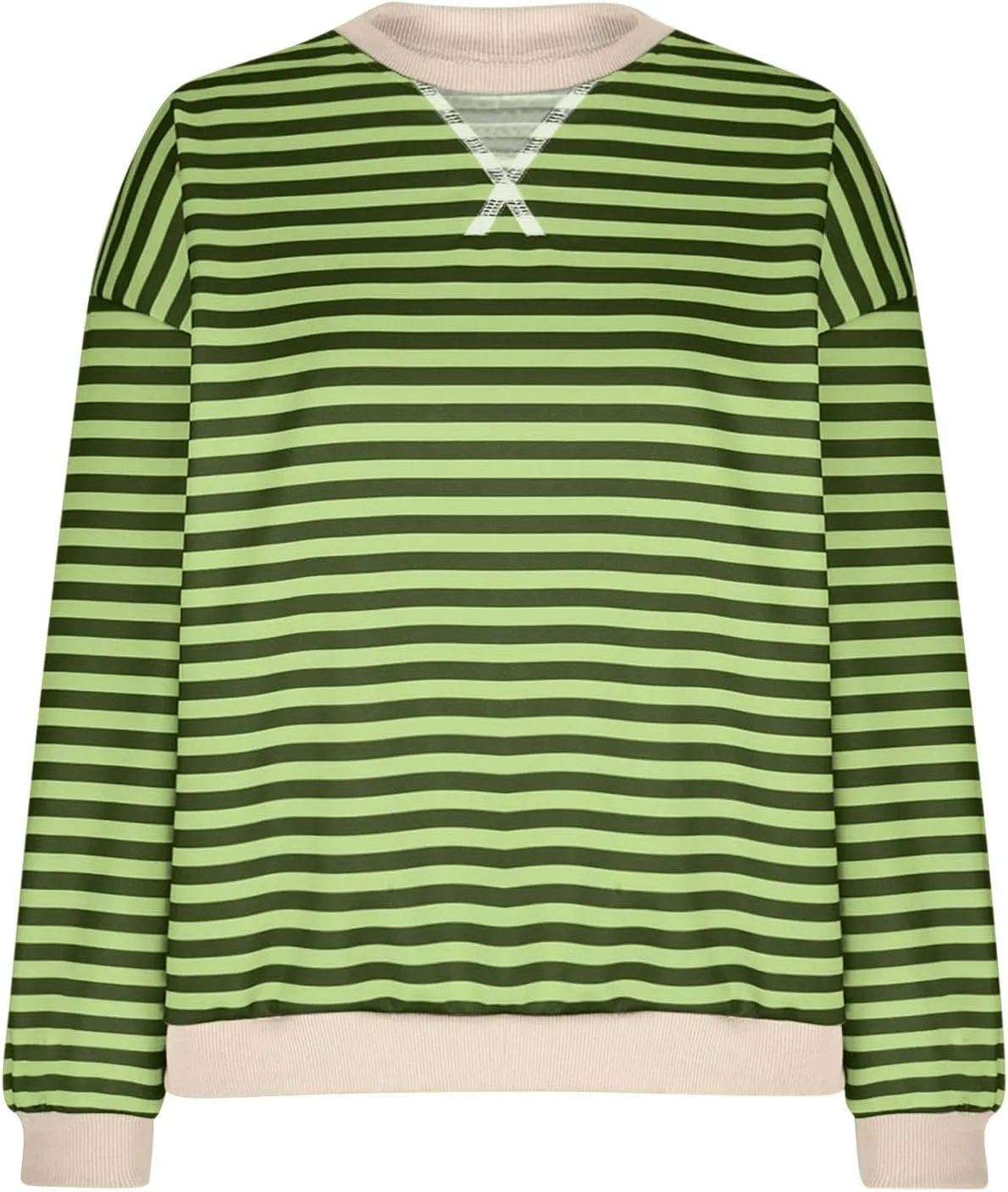 Womens Sweatshirt Casual Striped Color Block Crewneck Pullover Tops Fleece Soft Cofmy Clothes 2024 Fshion Fall Tops