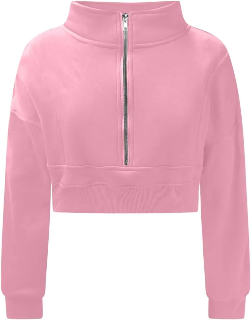 Womens Sweatshirt Half Zip Cropped Pullover Sweatshirts Stand Collar Pullover Tops With Thumb Hole Fleece Soft Outfits