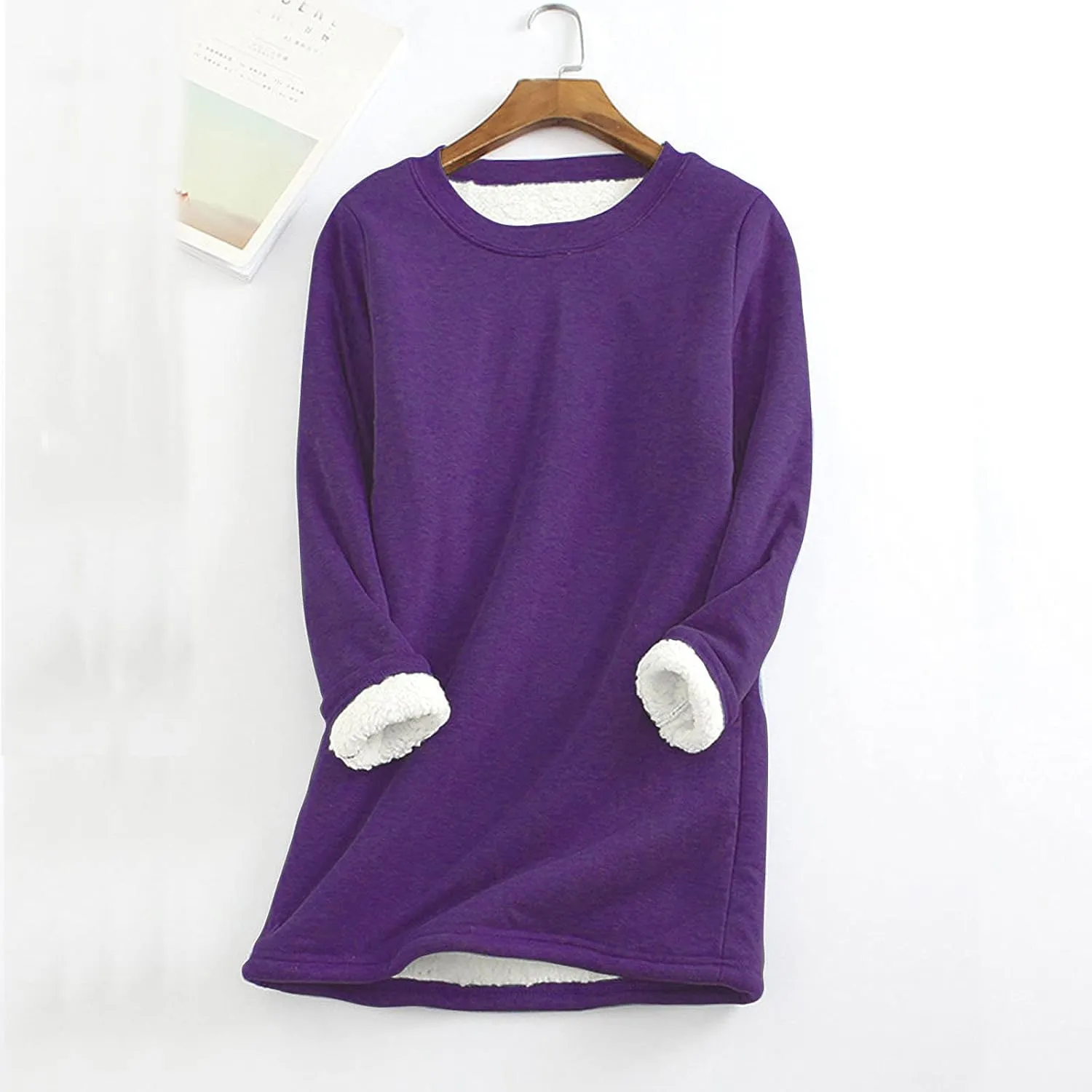 Women's Sweatshirt Thick Warm Fleece Solid Color Casual Long Sleeve Pullover Tops Crewneck Fashion Ladies Sweater Tops