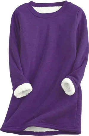 Women's Sweatshirt Thick Warm Fleece Solid Color Casual Long Sleeve Pullover Tops Crewneck Fashion Ladies Sweater Tops