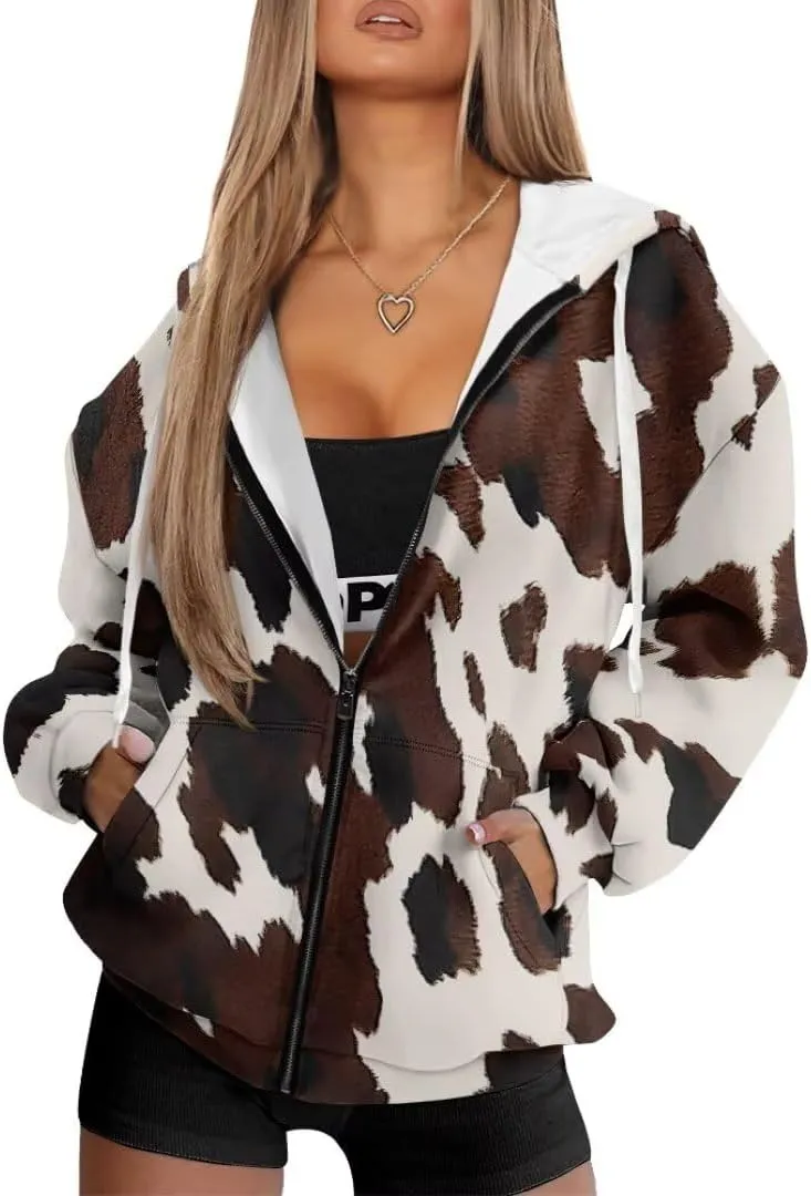 Womens Sweatshirt Zip Up Graphic Hoodies Jacket Lightweight Pullover Hoodie Top Soft Comfy Fall Winter Outfit