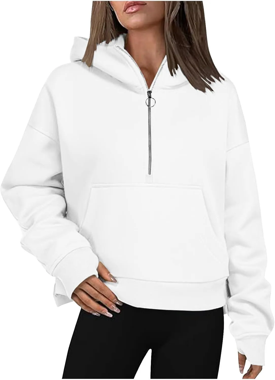 Womens Sweatshirts Half Zip Cropped Pullover Thumb Hole Fleece Quarter Zipper Hoodies Fall Outfits Sweatshirt