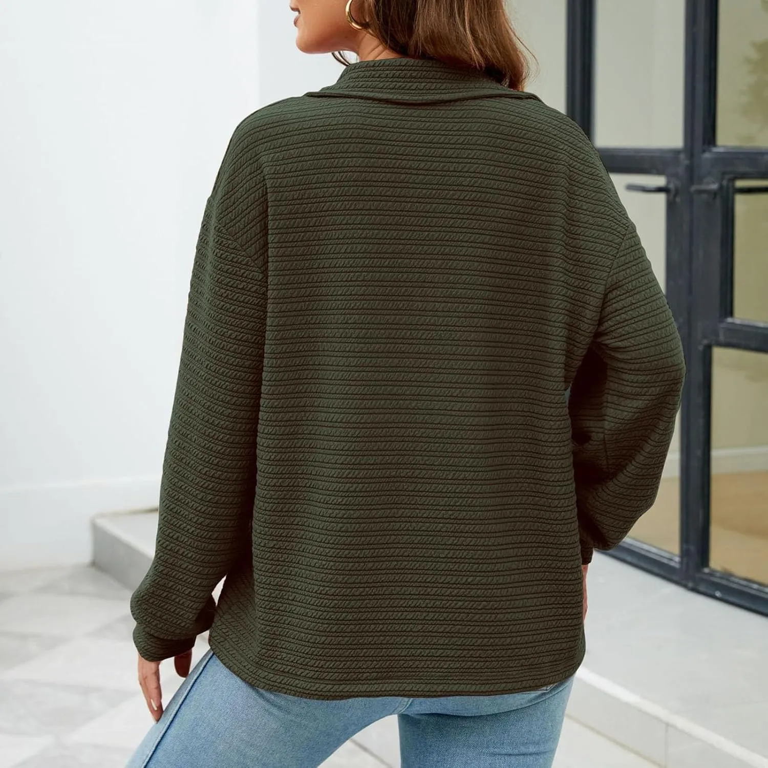 Womens Sweatshirts Half Zip Long Sleeve Sweater Fashion Waffle Plain Warm Tops Fall Trendy Fleece Pullover Top 2024