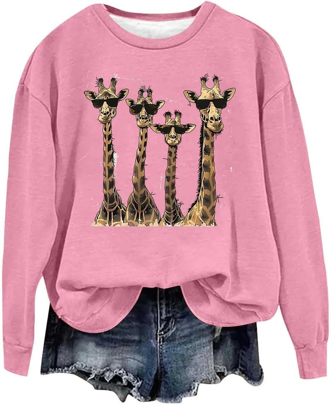 Womens Sweatshirts Pullover Long Sleeve Crewneck Cute Giraffe Graphic Tops Fashion Casual Loose Fleece Sweater Blouses