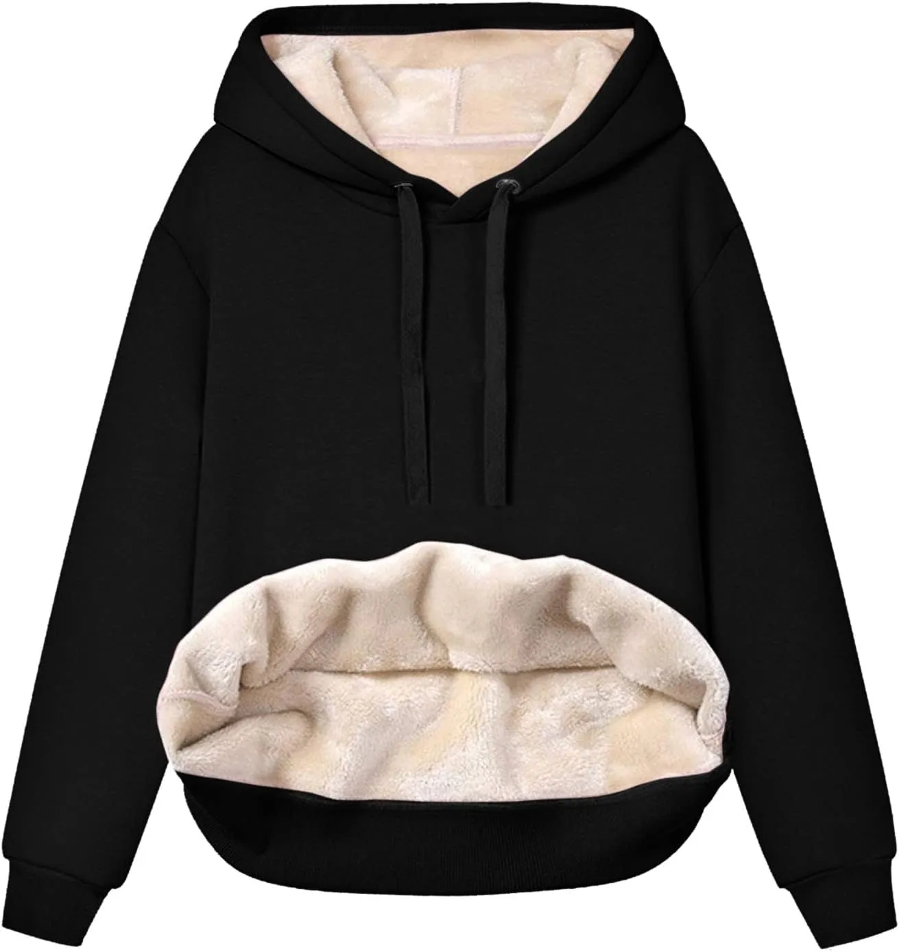 Womens Thick Fleece Hoodies Casual Solid Sweatshirts Comfy Soft Long Sleeve Drawsting Pullover with Pocket 2024 Tops