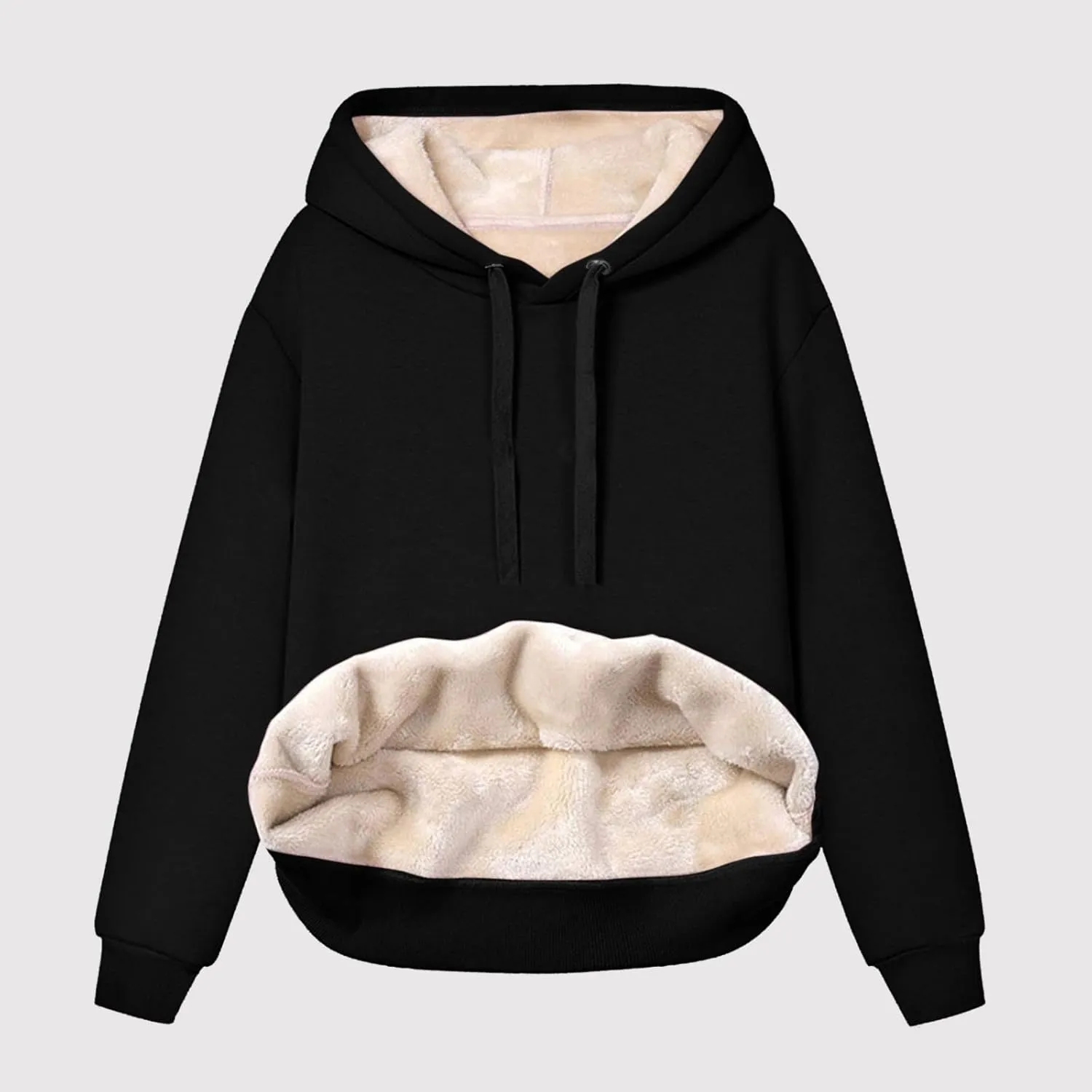 Womens Thick Fleece Hoodies Casual Solid Sweatshirts Comfy Soft Long Sleeve Drawsting Pullover with Pocket 2024 Tops