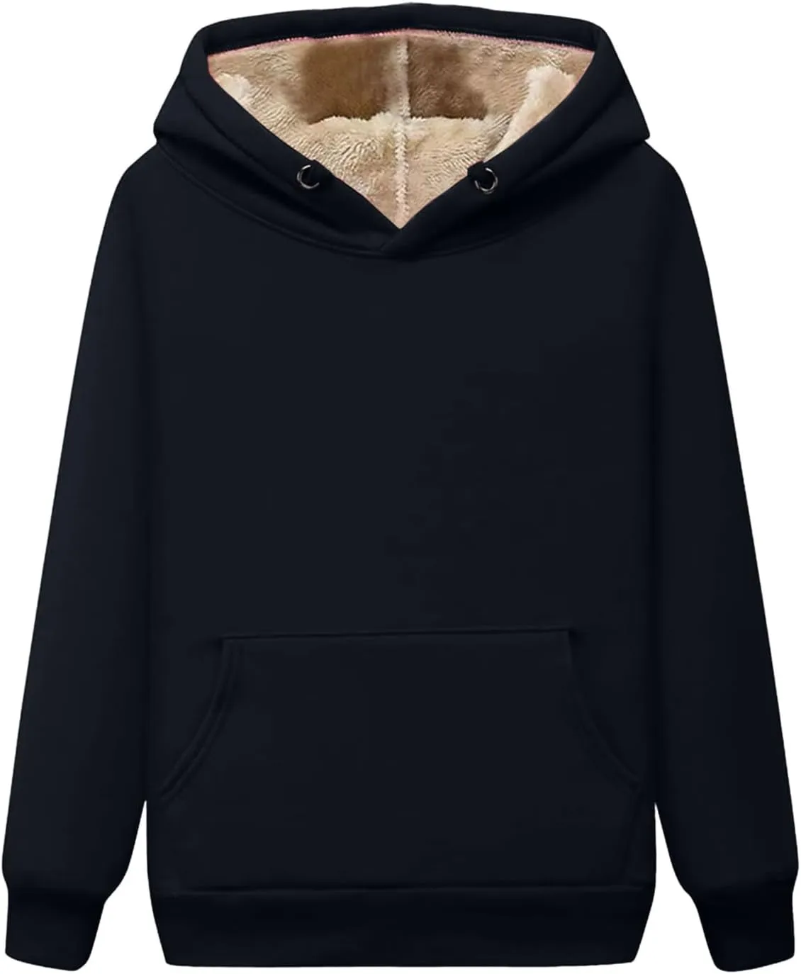 Womens Thick Fleece Hoodies Casual Solid Sweatshirts Comfy Soft Long Sleeve Drawsting Pullover with Pocket 2024 Tops
