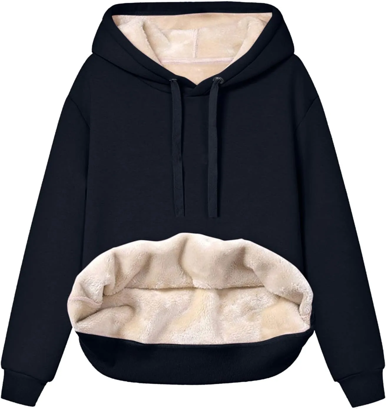 Womens Thick Fleece Hoodies Casual Solid Sweatshirts Comfy Soft Long Sleeve Drawsting Pullover with Pocket 2024 Tops
