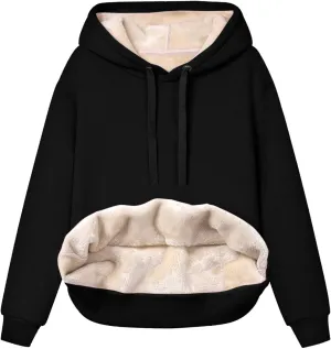 Womens Thick Fleece Hoodies Casual Solid Sweatshirts Comfy Soft Long Sleeve Drawsting Pullover with Pocket 2024 Tops