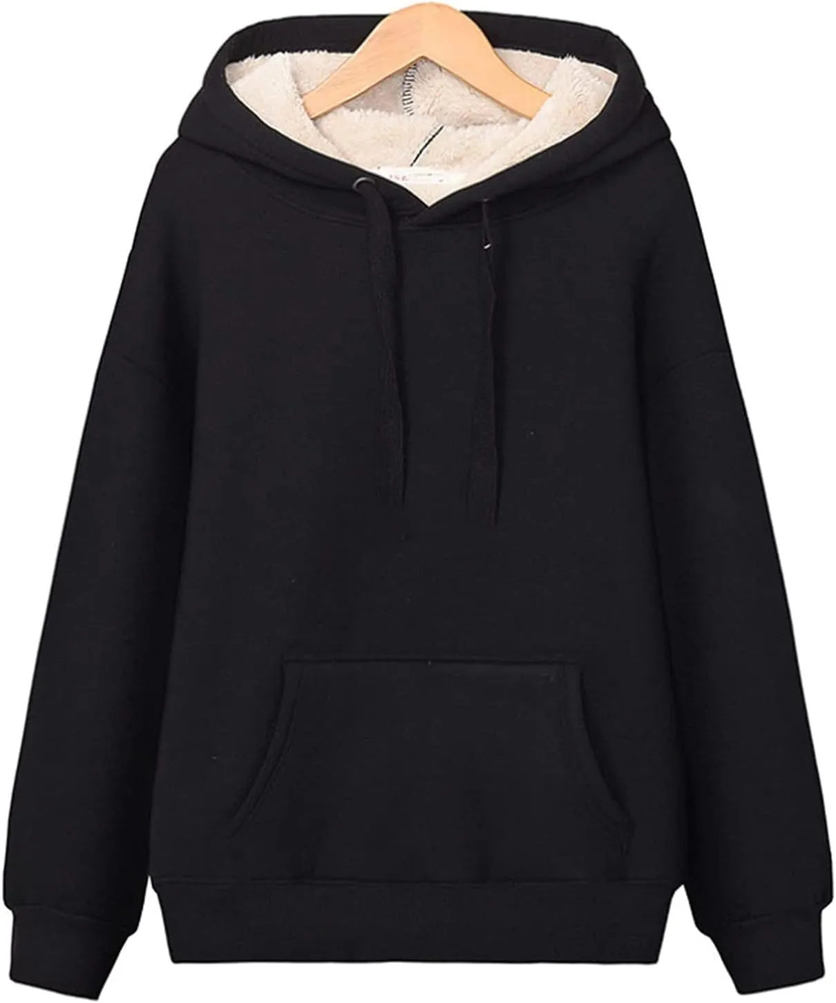 Womens Thick Fleece Hoodies Casual Solid Sweatshirts Comfy Soft Long Sleeve Drawsting Pullover with Pocket 2024 Tops