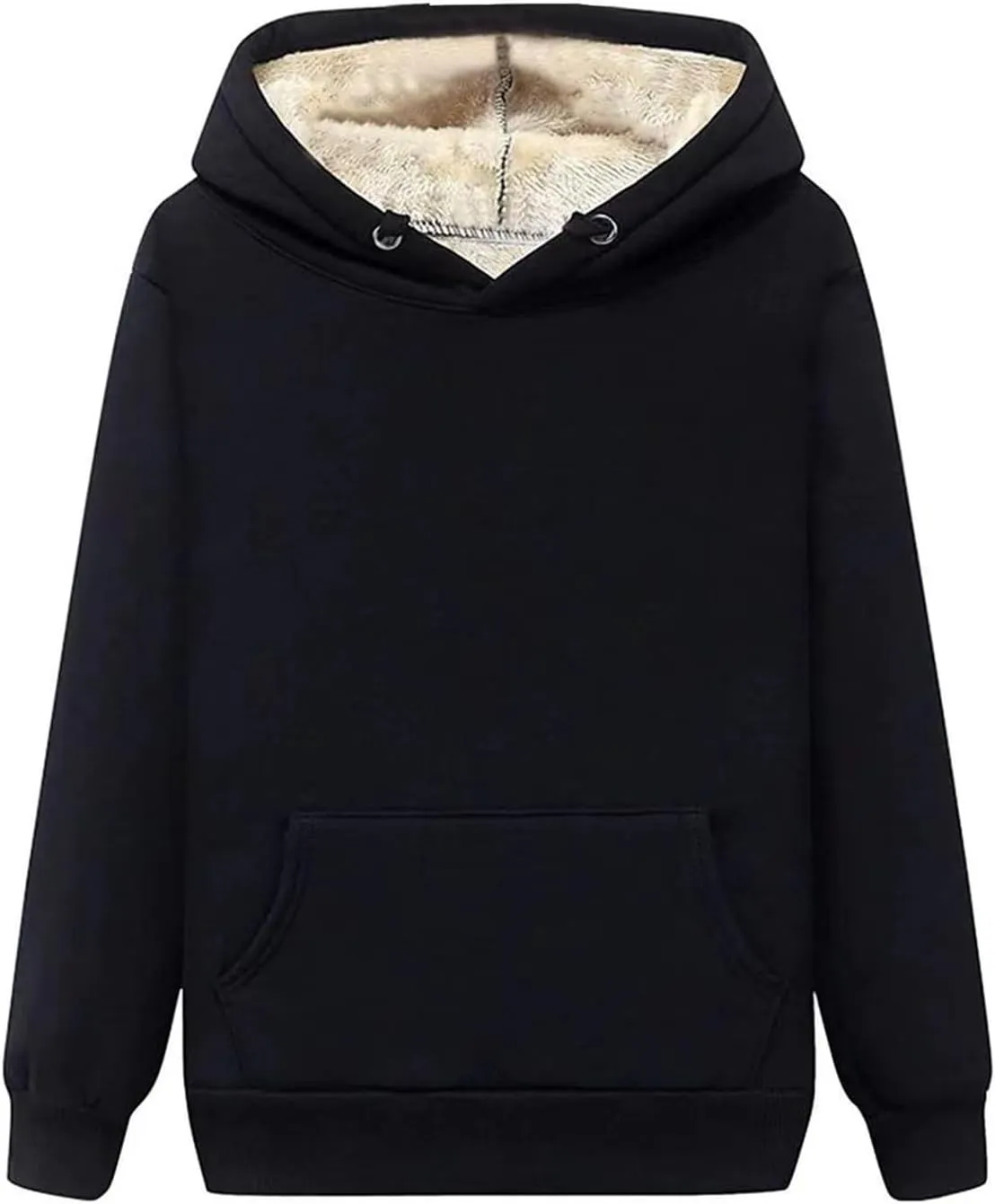 Womens Thick Fleece Hoodies Casual Solid Sweatshirts Comfy Soft Long Sleeve Drawsting Pullover with Pocket 2024 Tops