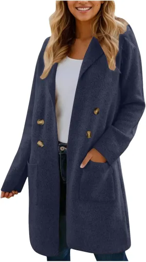 Womens Trench Coat Double Breasted Peacoat Notch Lapel Jacket Wool Blend Long Coat Dressy Casual Jackets Winter Coat