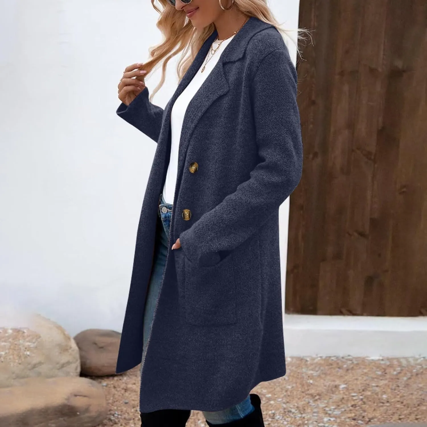 Womens Trench Coat Double Breasted Peacoat Notch Lapel Jacket Wool Blend Long Coat Dressy Casual Jackets Winter Coat