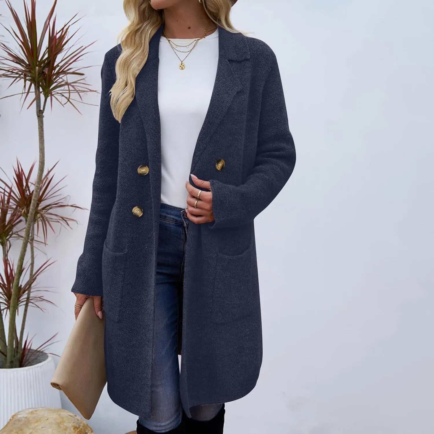 Womens Trench Coat Double Breasted Peacoat Notch Lapel Jacket Wool Blend Long Coat Dressy Casual Jackets Winter Coat