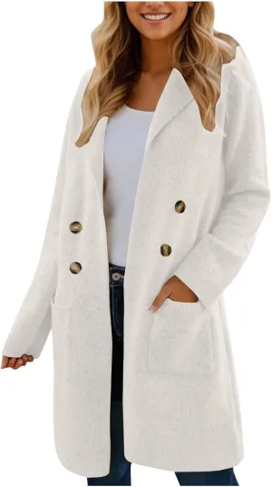 Womens Trench Coat Double Breasted Peacoat Notch Lapel Jacket Wool Blend Long Coat Dressy Casual Jackets Winter Coat