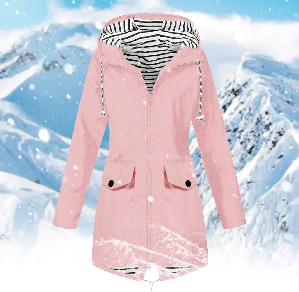 Womens Trench Coat Solid Hooded Jacket Windproof Outdoor Coat Plus Women'S Double Breasted Mid-Length Belted