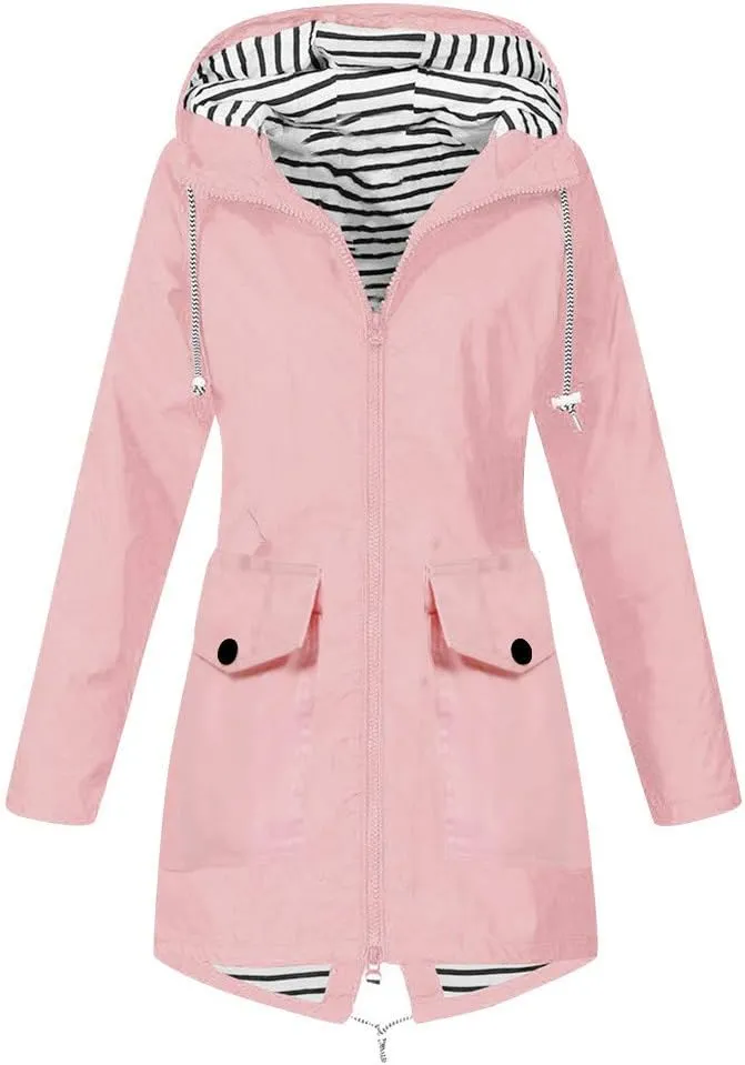 Womens Trench Coat Solid Hooded Jacket Windproof Outdoor Coat Plus Women'S Double Breasted Mid-Length Belted
