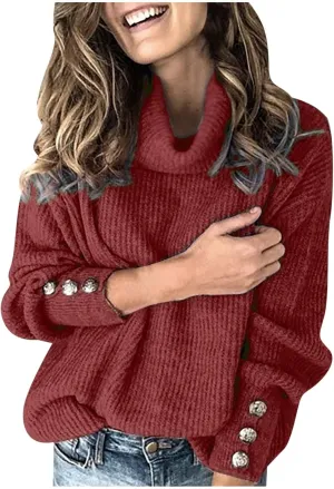 Womens Turtleneck Chunky Pullover Oversized Sweaters Cowl Neck Long Sleeve Winter Slouchy Loose Knit Sweaters Knitwear