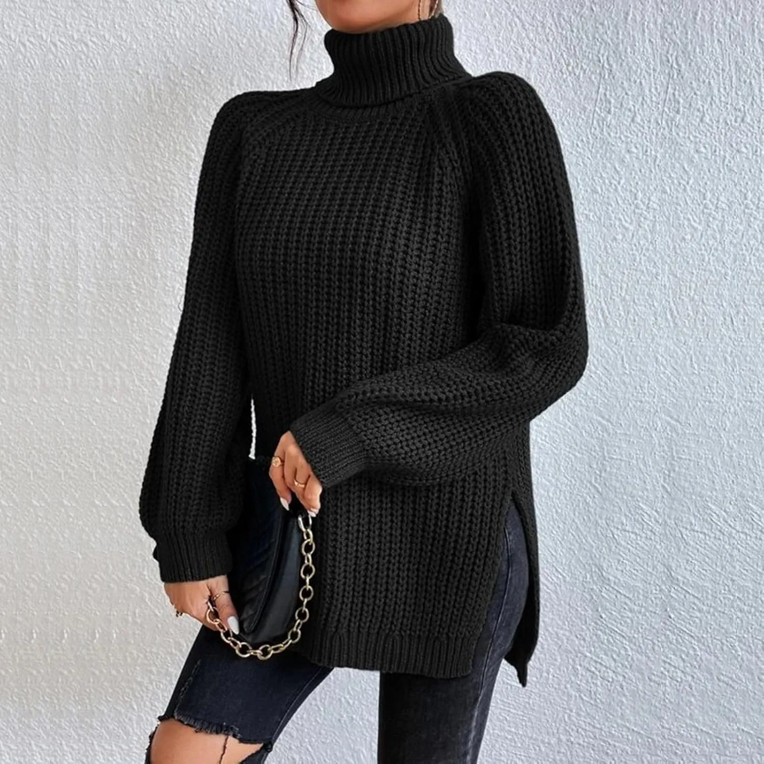 Women's Turtleneck Pullover Sweaters 2024 Oversized Long Sleeve High Neck Knitted Casual Fall Winter Tops Sweaters