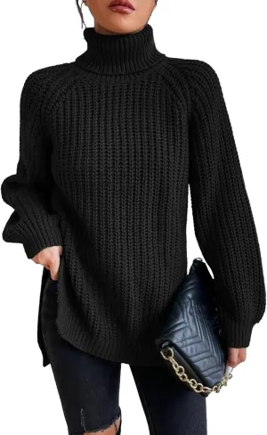 Women's Turtleneck Pullover Sweaters 2024 Oversized Long Sleeve High Neck Knitted Casual Fall Winter Tops Sweaters