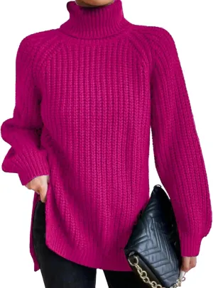 Women's Turtleneck Pullover Sweaters 2024 Oversized Long Sleeve High Neck Knitted Casual Fall Winter Tops Sweaters