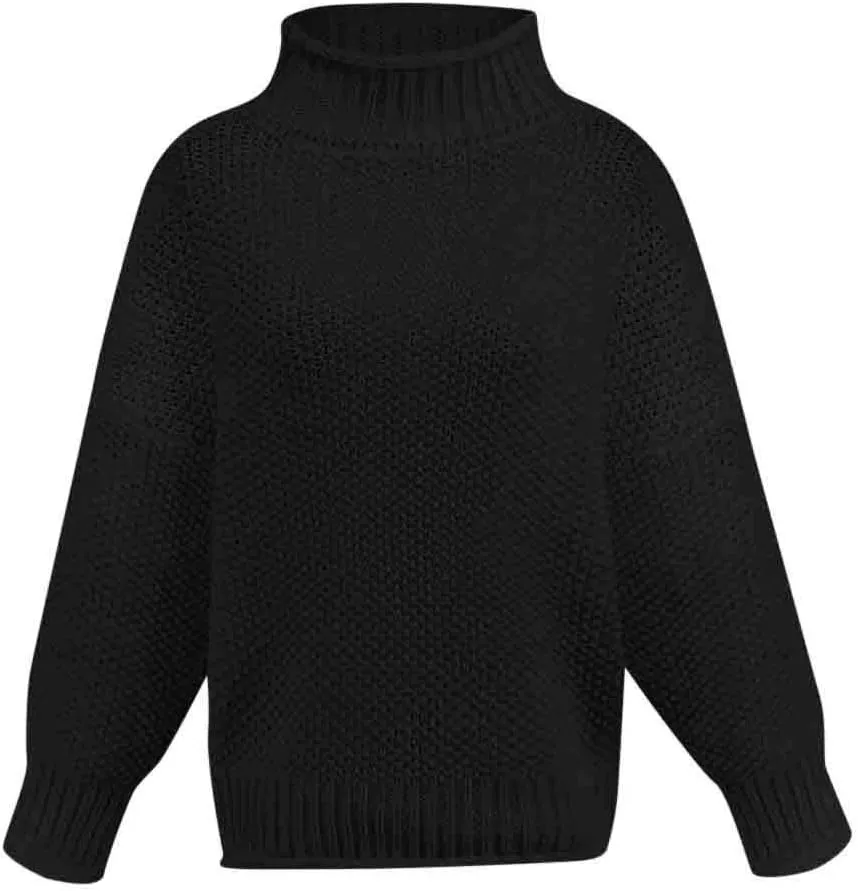 Womens Turtleneck Sweaters Long Sleeve Oversized Fuzzy Knit Chunky Warm Pullover Drop Shoulder Jumper 2023