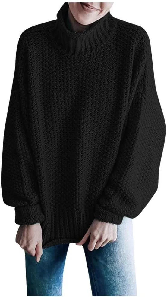Womens Turtleneck Sweaters Long Sleeve Oversized Fuzzy Knit Chunky Warm Pullover Drop Shoulder Jumper 2023