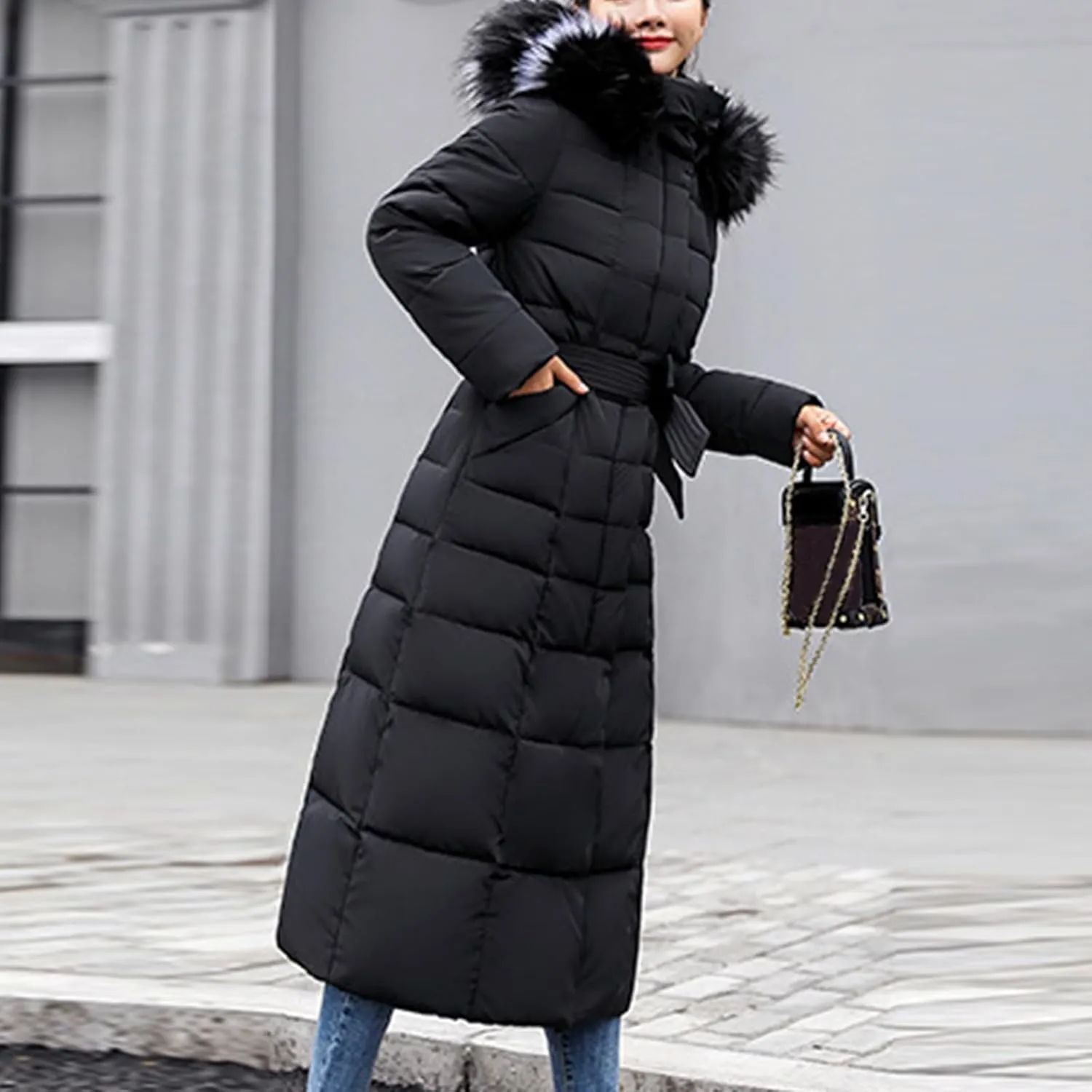 Womens Winter Coats Long Puffer Jackets Warm Maxi Down Coats Hooded Quilted Jackets Thicken Parka Windproof Outerwear
