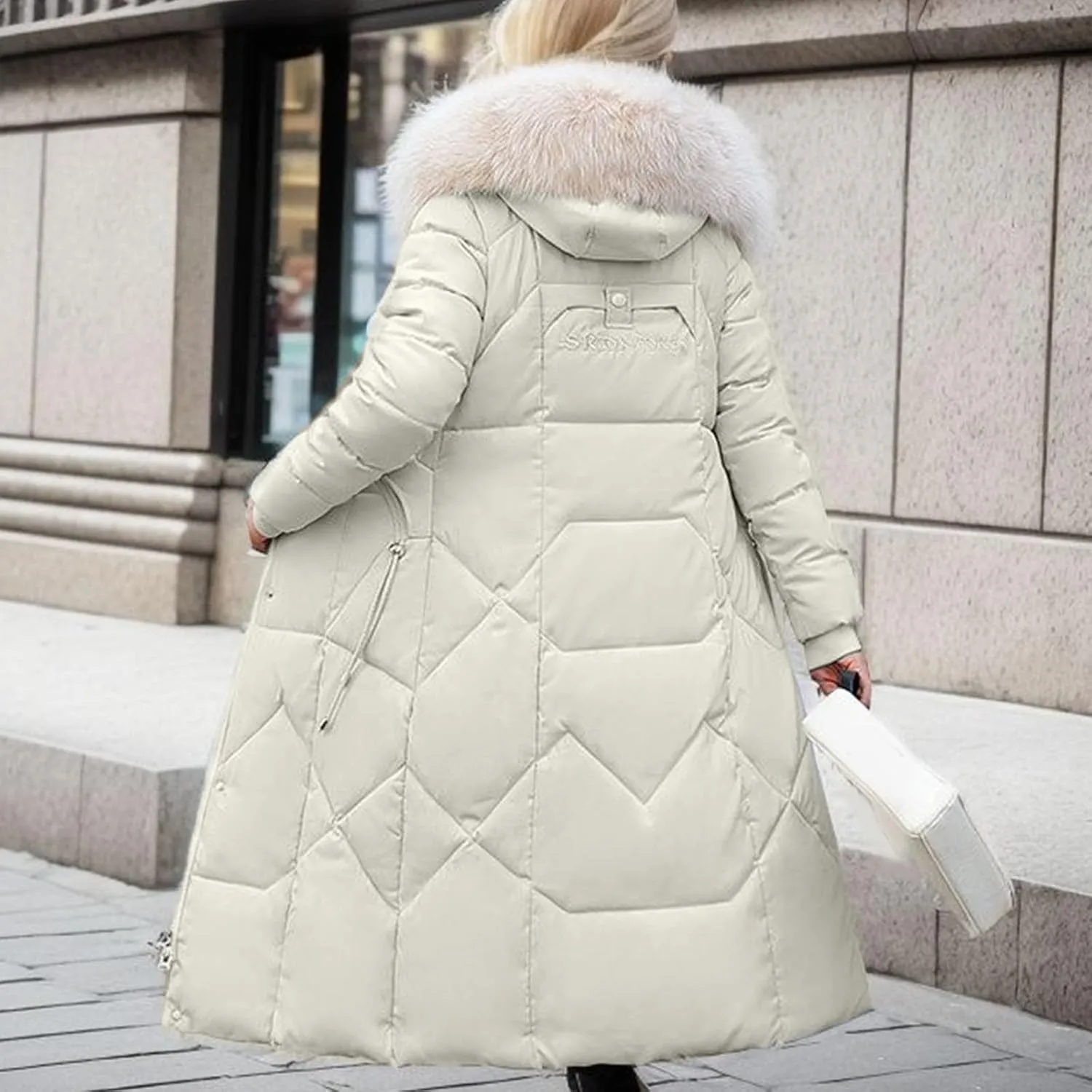 Women's Winter Coats with Fur Hood Puffer Down Jackets Parka Long Overcoat Warm Cotton Bread Jacket Quilted Outerwear