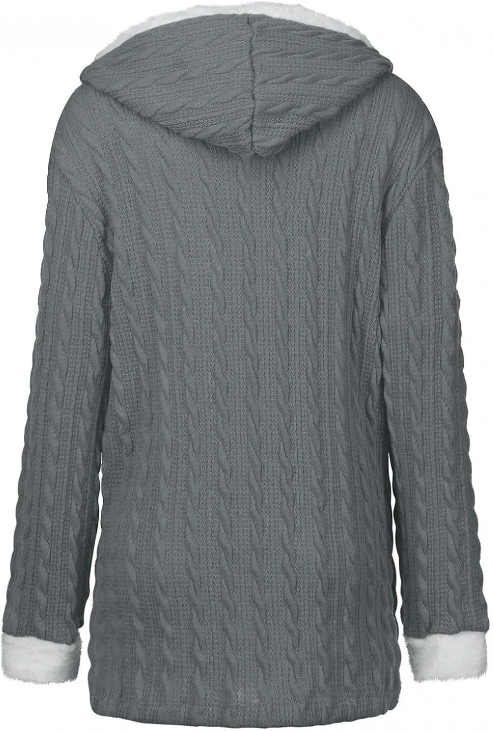 Womens Winter Fleece Liner Hooded Cardigans Button Up Cable Knit Sweater Coat Solid Classic Outerwear with Pockets