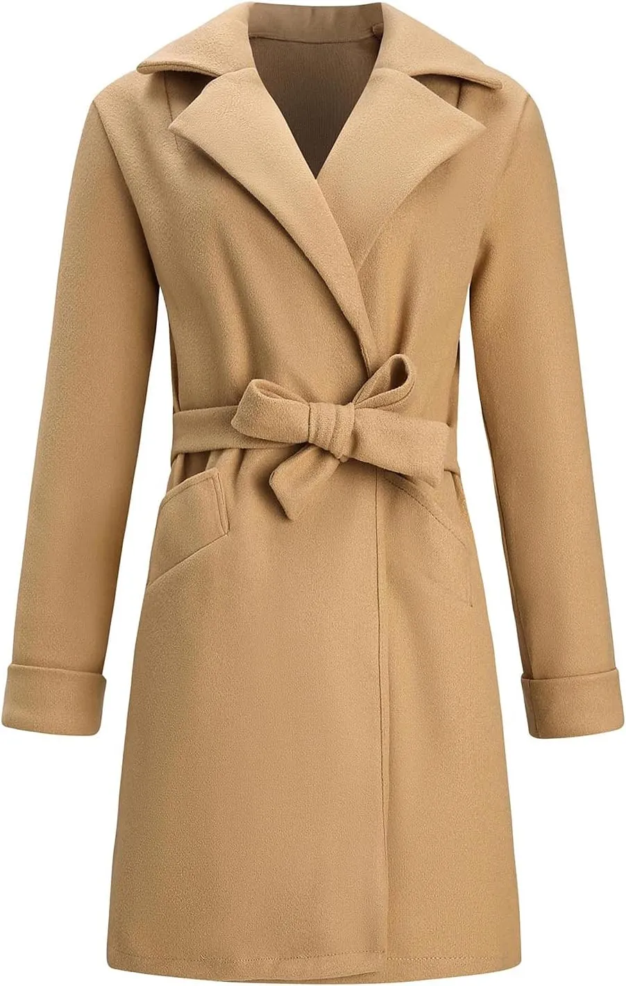 WomenS Wool Blend Winter Coats Double Breasted Notch Lapel Trench Coat Thicken Warm Overcoat Jackets with Belts