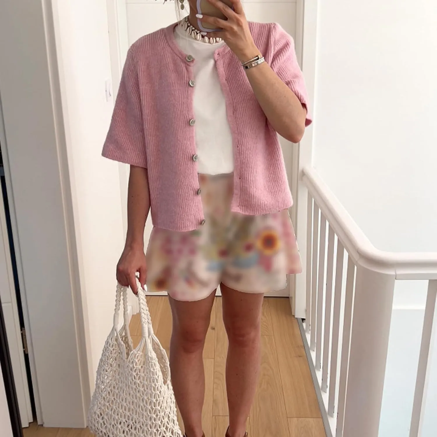 Women's Y2K Summer Button Down Sweater Cardigans Shirts Short Sleeve Knitted Blouse Top Going Out Cropped Knit Tops