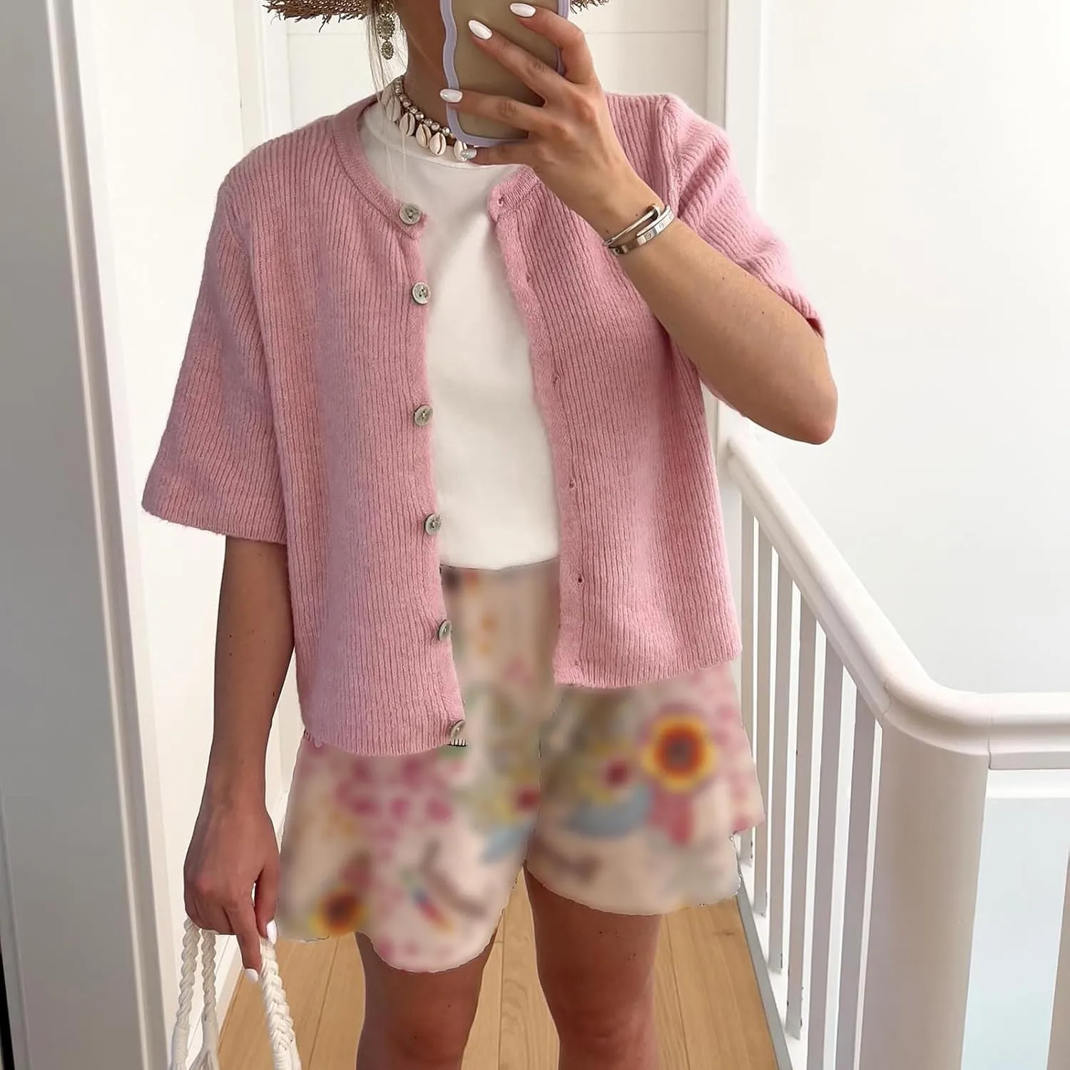 Women's Y2K Summer Button Down Sweater Cardigans Shirts Short Sleeve Knitted Blouse Top Going Out Cropped Knit Tops